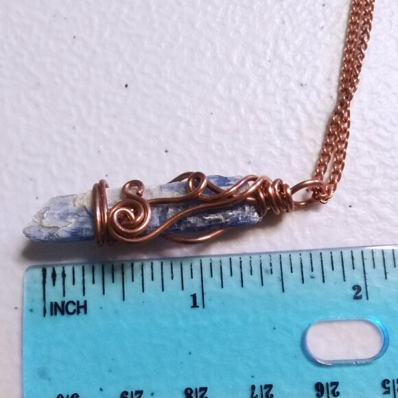 Raw Kyanite Necklace | Copper Wire Wrapped | Reversible + 2-Sided Stone Pendant - Picture 7 of 12